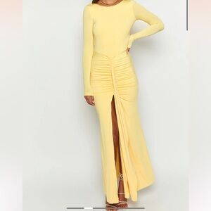 Amber Glow Yellow Long Sleeve Maxi Dress